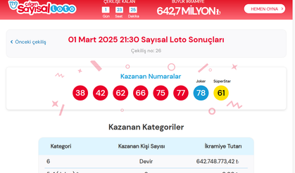 01 Mart 2025 Sayısal Loto Sonuçları